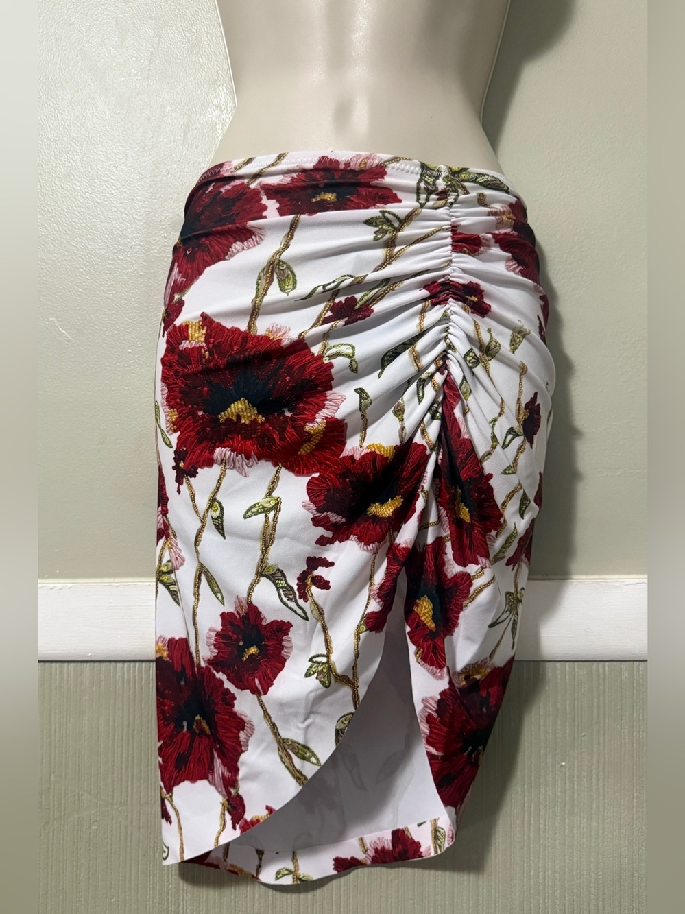 Norma Kamali Side Drape Mini Skirt White Poppy - Picture 3 of 8